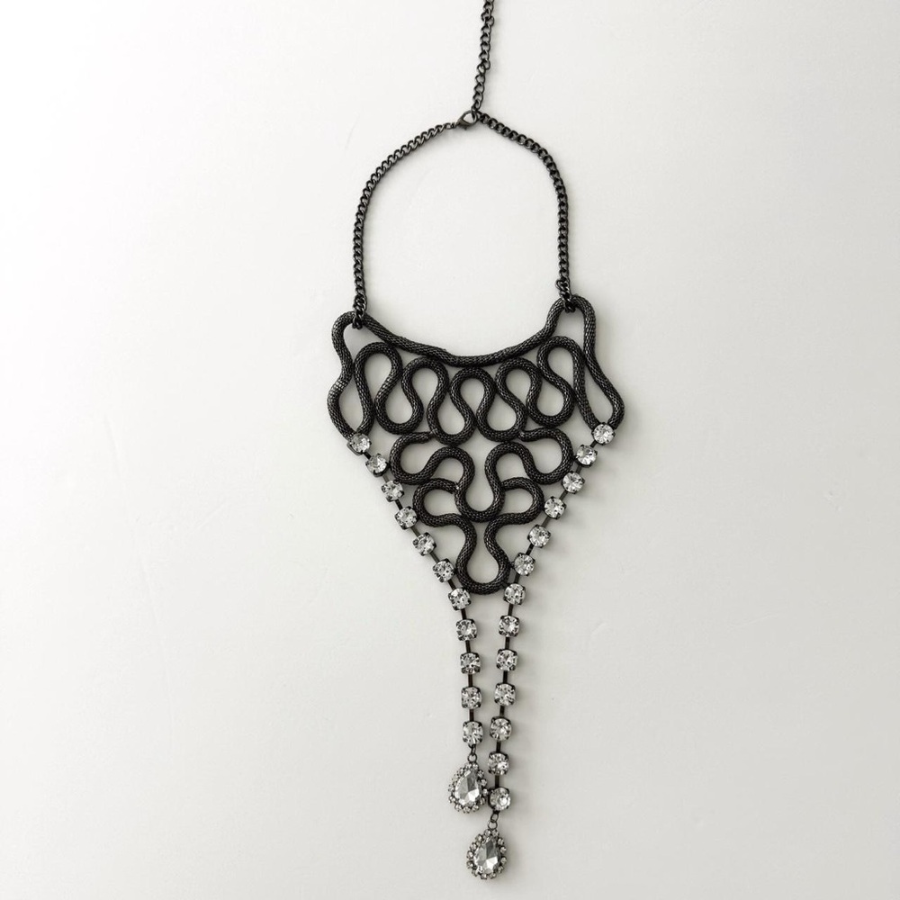 Large Statement Silver Mesh & Clear Rhinestone Bi… - image 2